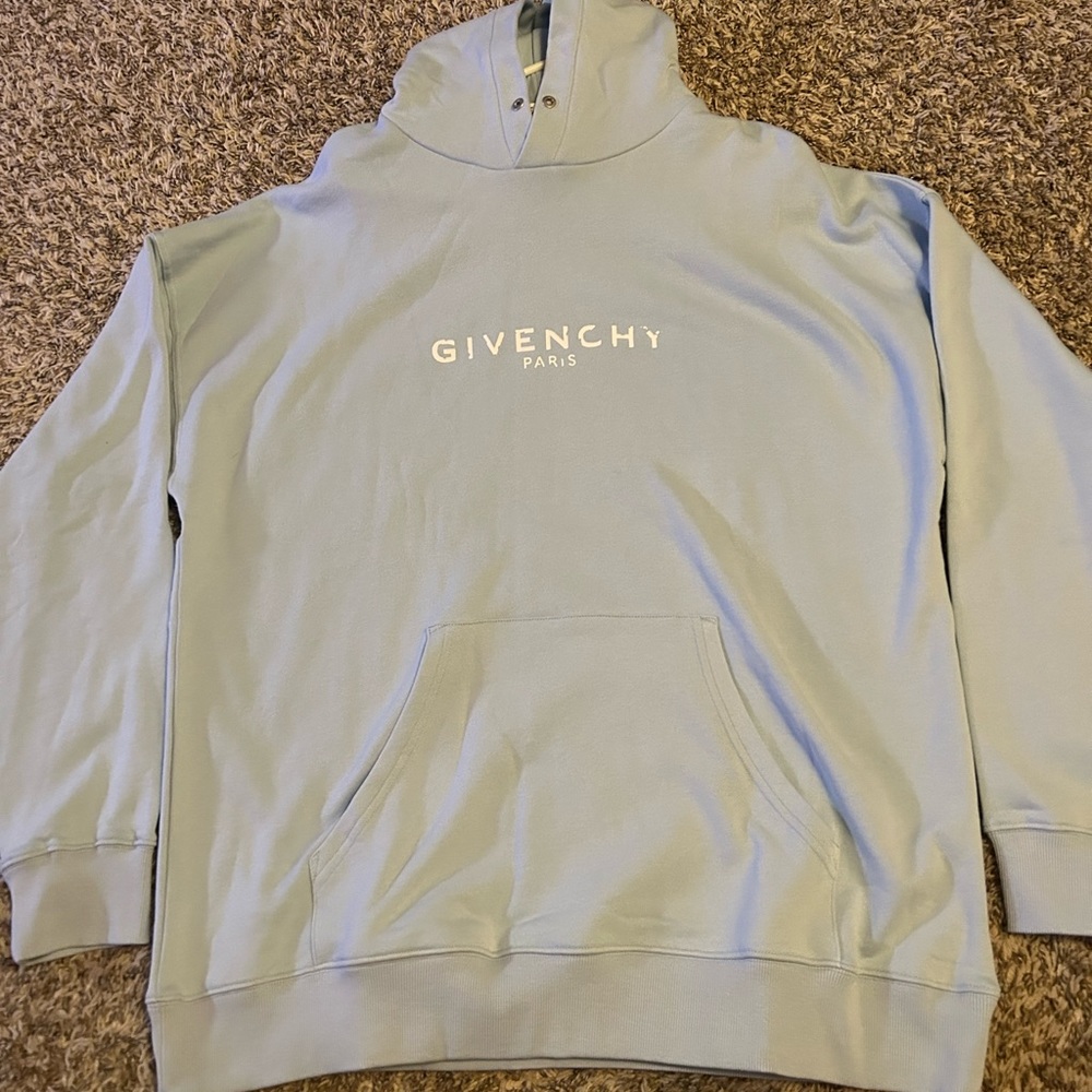 Givenchy Baby Blue Hoodie Distressed Logo